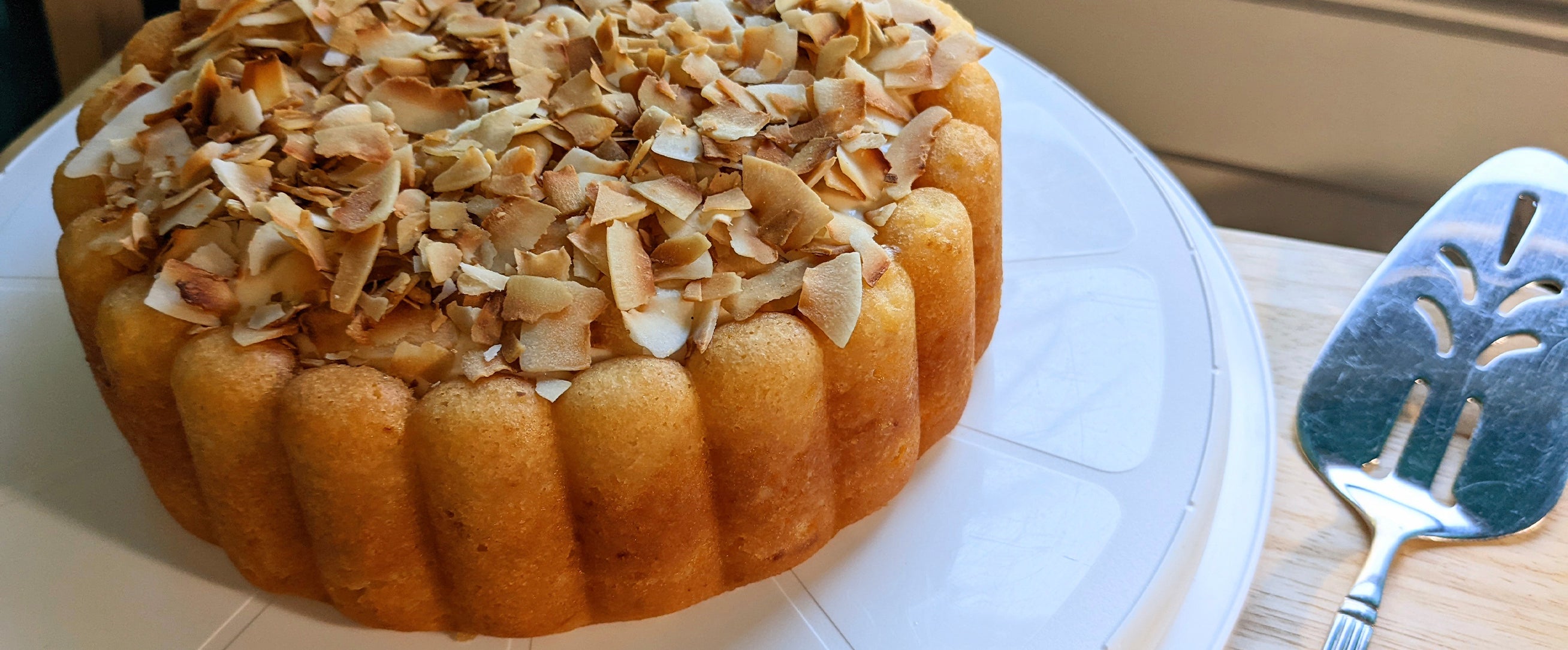 Lemon Charlotte Cake w/ Sweet Vanilla Cream Cheese Frosting & Toasted Coconut