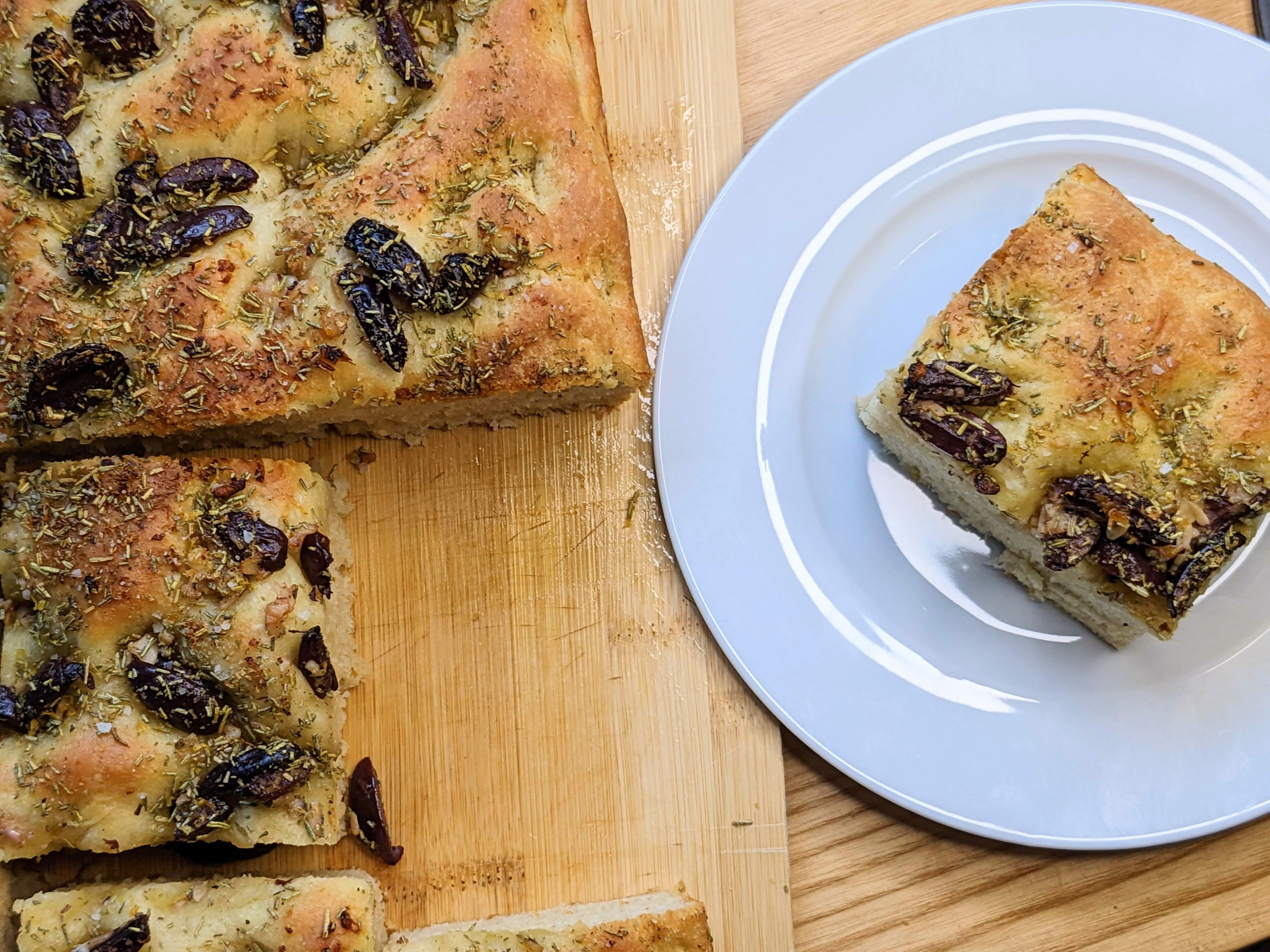 Protein Focaccia w/ Kalamata Olives, Rosemary, Garlic & Lemon